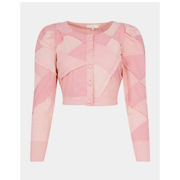 LoveShackFancy Eleora Pink Patchwork Crop Jacket - Picture 1 of 5